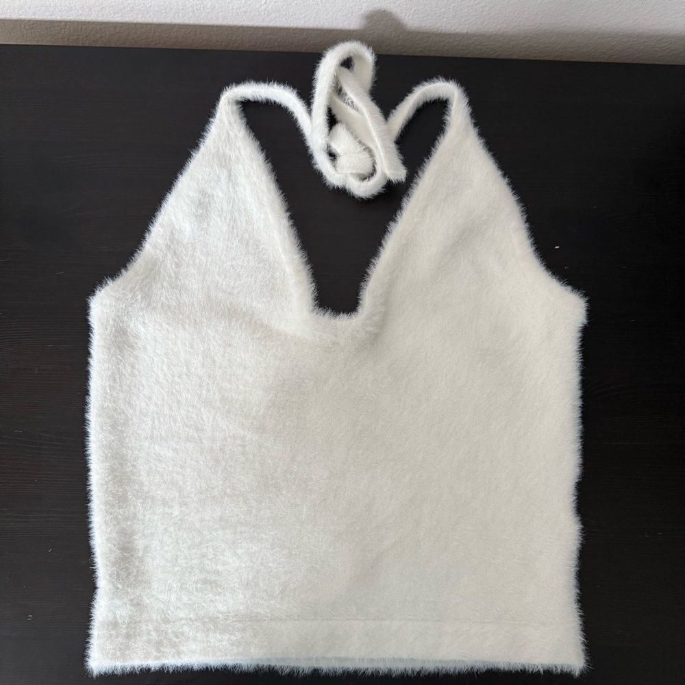 Gymshark x Whitney Simmons Eyelash Knit Midi Tie Up Halter Neck Top Sz M White